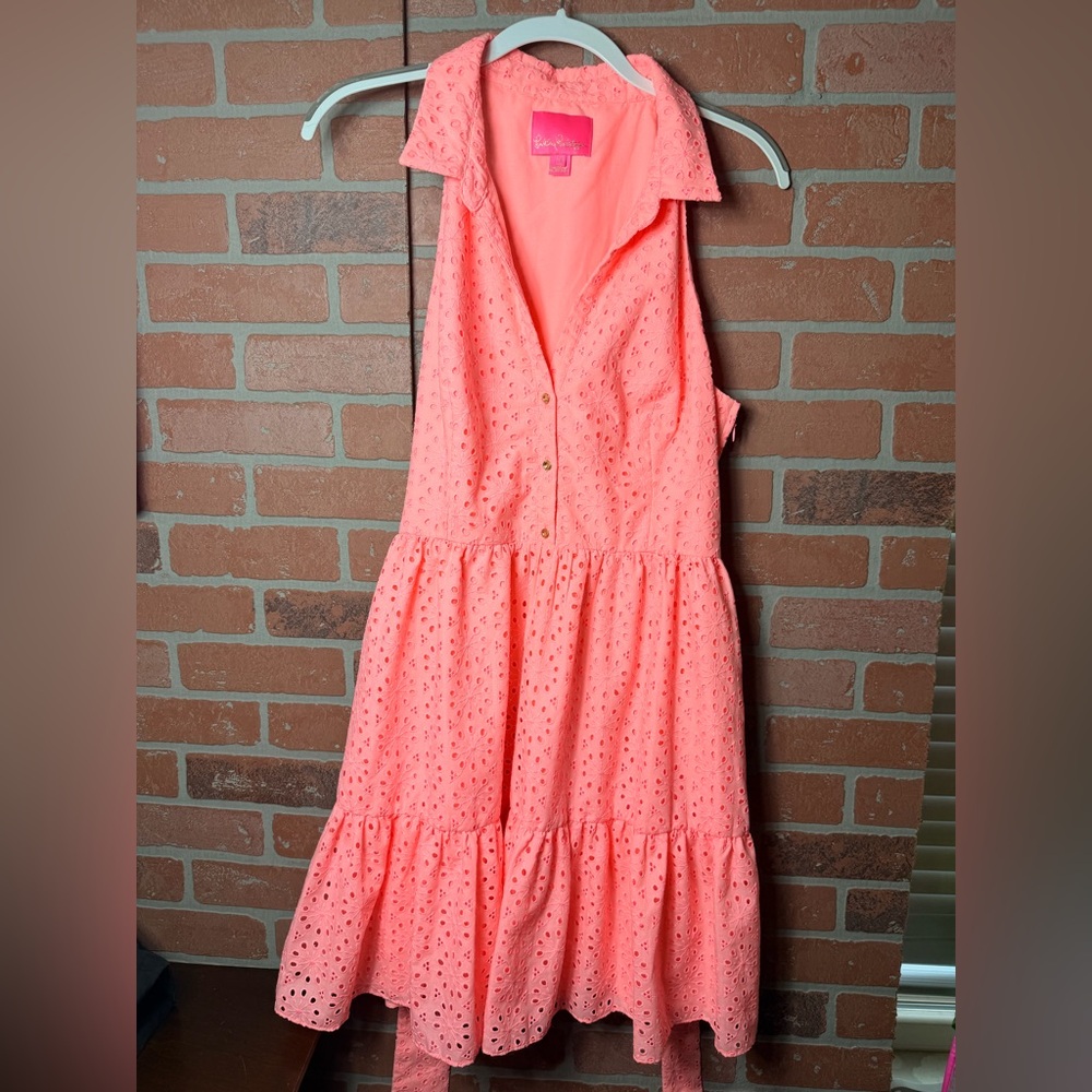 Lilly Pulitzer Trisha Eyelet Shirtdress in Neon Sunburst - Picture 6 of 8